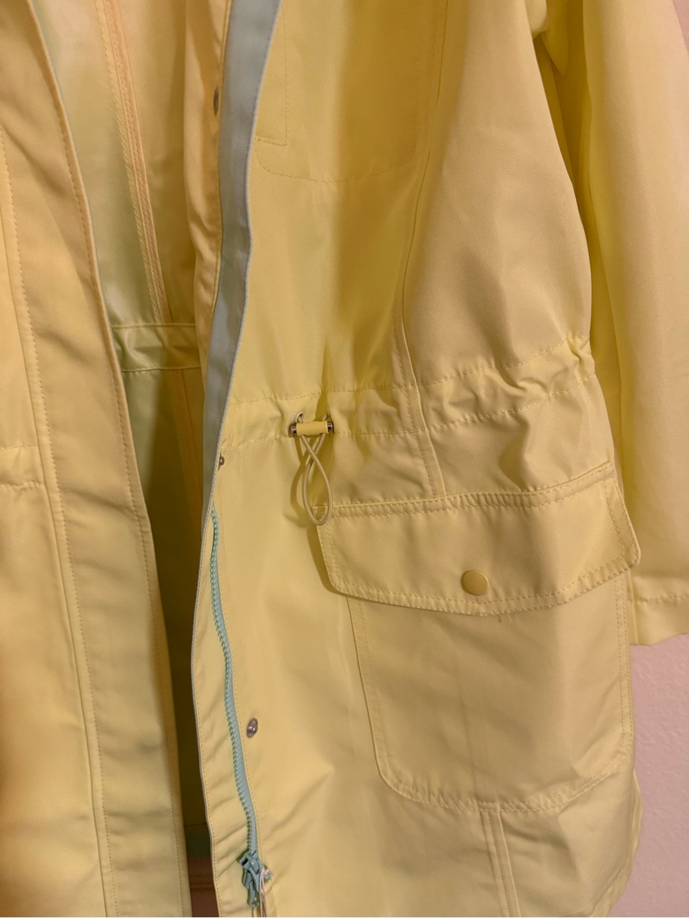 Talbots Light Yellow Hooded Trench Coat/Rain Jacket with Mint Trim - Picture 5 of 6